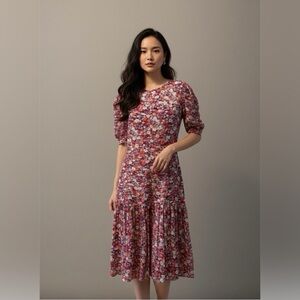 Shoshanna Purple Floral Midi Dress